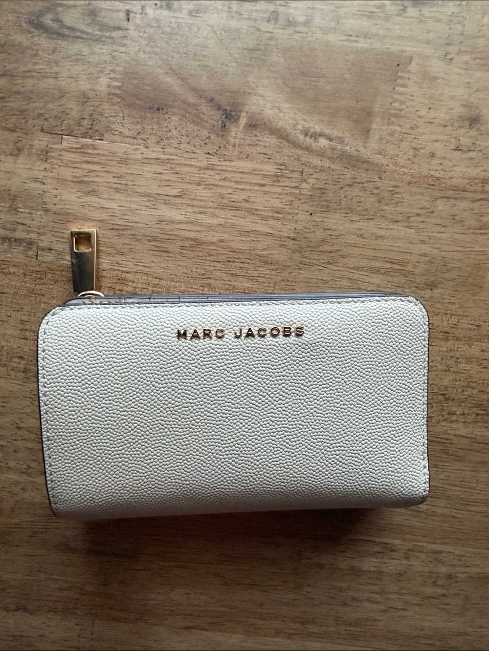 Marc Jacobs Cream Zip-Around Wallet with Gold Logo